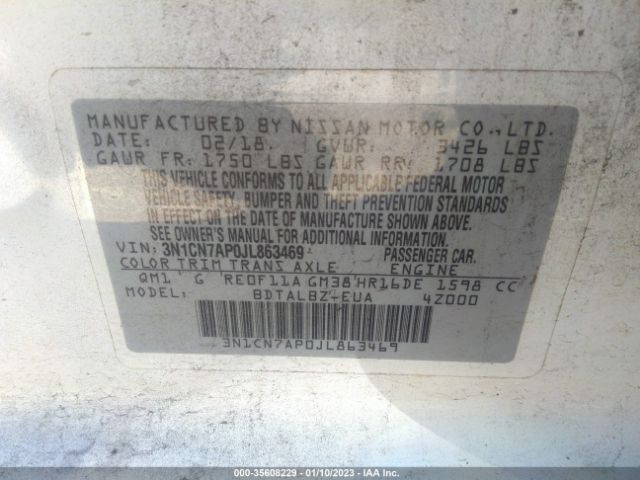 3N1CN7AP0JL863469 Nissan Versa Sedan Sv