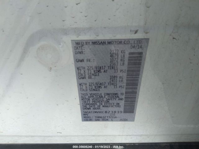 5N1AT2MVXEC823839 Nissan ROGUE SV
