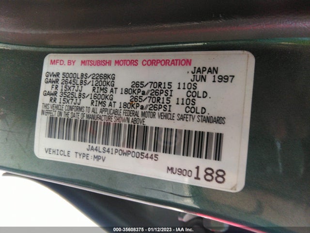 1998 MITSUBISHI MONTERO SPORT XLS VIN: JA4LS41P0WP005445