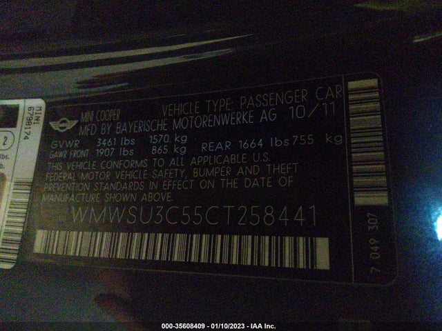 WMWSU3C55CT258441 Mini COOPER HARDTOP