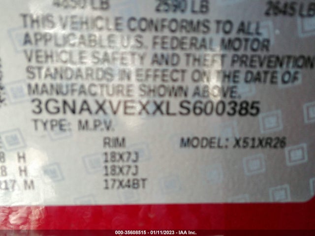 Chevrolet EQUINOX LT 2020 3GNAXVEXXLS600385 Image 9