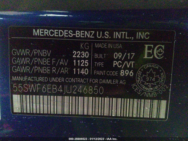 2018 Mercedes-Benz C-Class, VIN: 55SWF6EB4JU246850