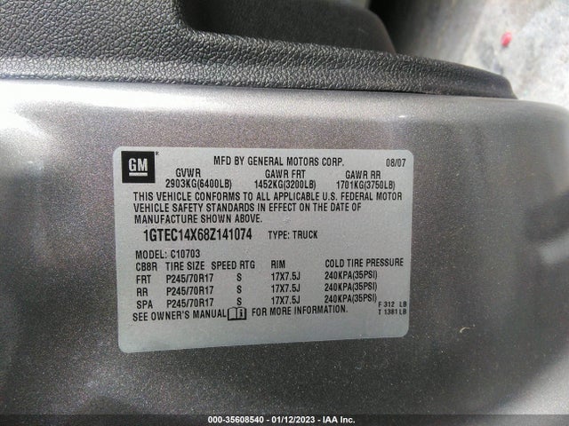 2008 GMC SIERRA 1500 WORK TRUCK VIN: 1GTEC14X68Z141074