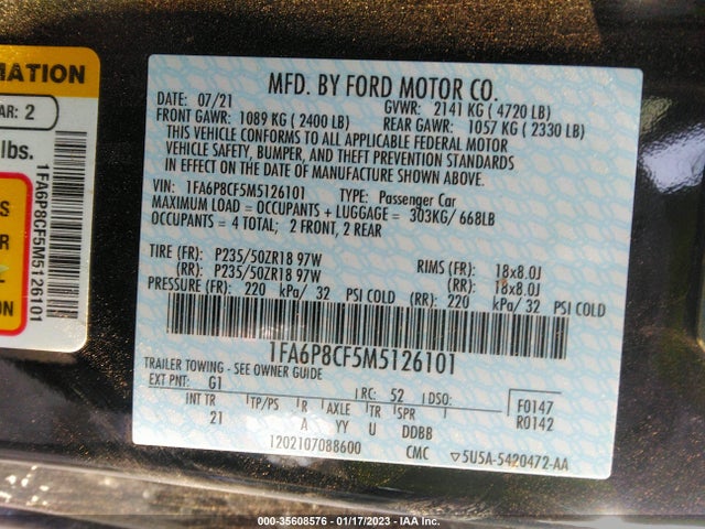 2021 Ford Mustang, VIN: 1FA6P8CF5M5126101
