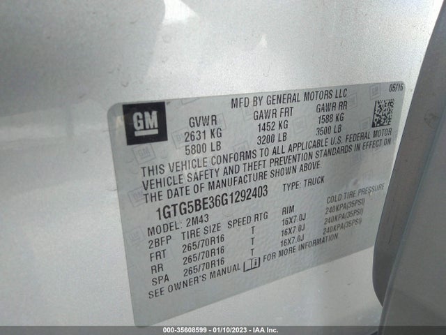 2016 GMC CANYON 2WD VIN: 1GTG5BE36G1292403