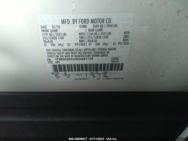 2022 Ford Explorer, VIN: 1FMSK8DH3NGA81720