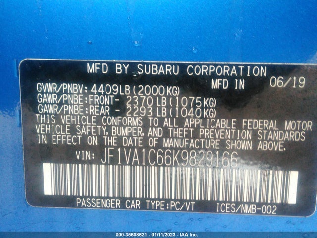 2019 Subaru WRX, VIN: JF1VA1C66K9829166