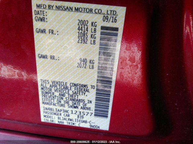 1N4BL3AP3HC123577 Nissan Altima 3.5 Sl