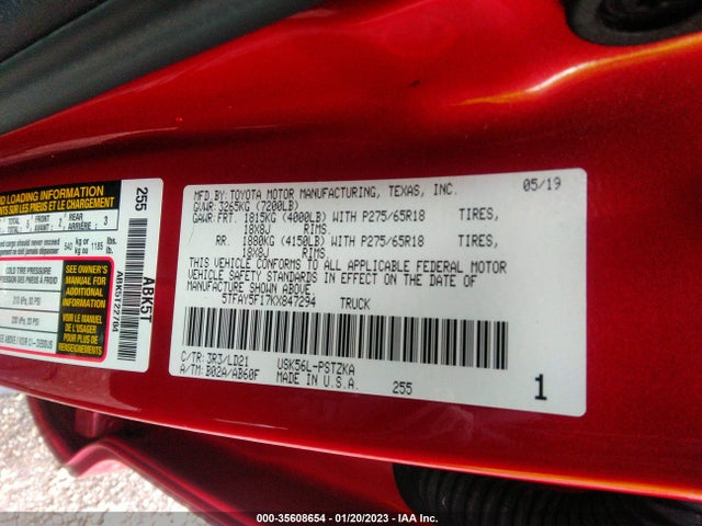2019 Toyota Tundra, VIN: 5TFAY5F17KX847294