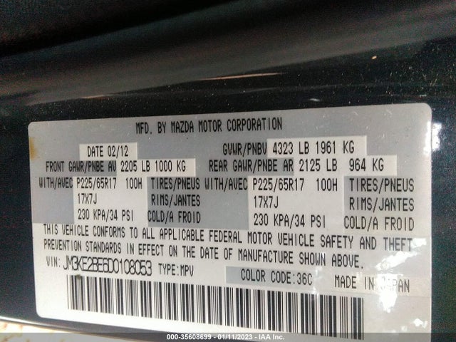 2013 MAZDA CX-5 SPORT VIN: JM3KE2BE6D0108053