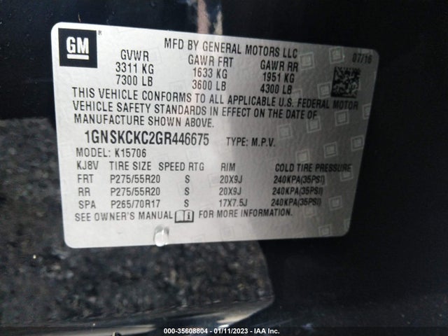 2016 Chevrolet Tahoe, VIN: 1GNSKCKC2GR446675