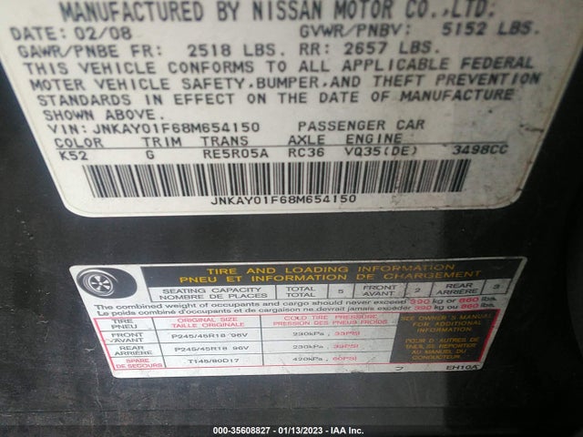 2008 INFINITI M35 VIN: JNKAY01F68M654150
