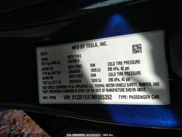Tesla Model 3 Standard Range Plus 2021 5YJ3E1EA7MF085352 Image 10