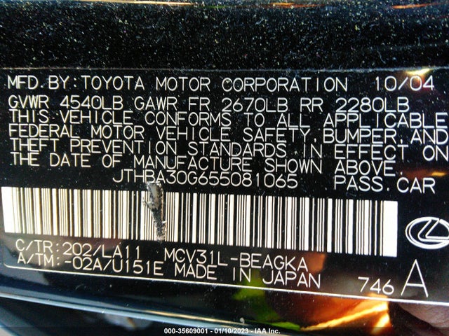 Lexus ES 330 2005 JTHBA30G655081065 Image 10