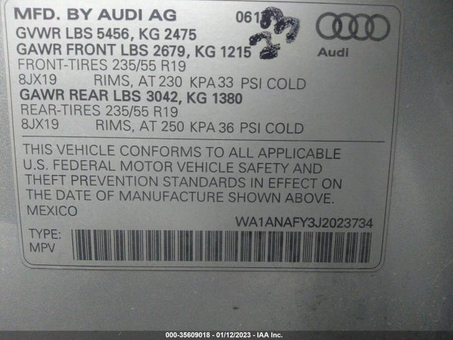 WA1ANAFY3J2023734 Audi Q5 Premium/tech Premium