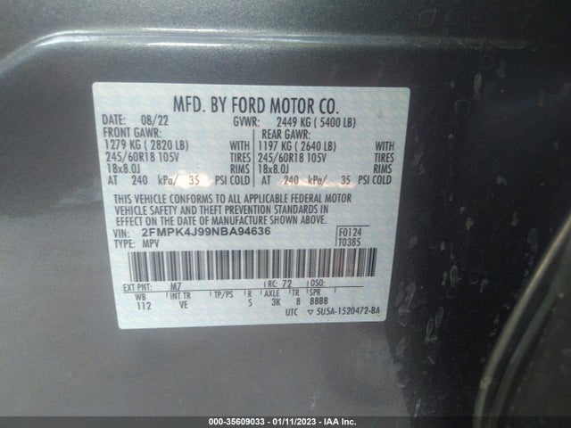 2022 Ford Edge, VIN: 2FMPK4J99NBA94636