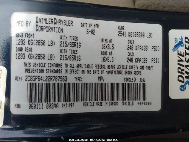 2C8GP64L22R787963 Chrysler Town & Country Limited