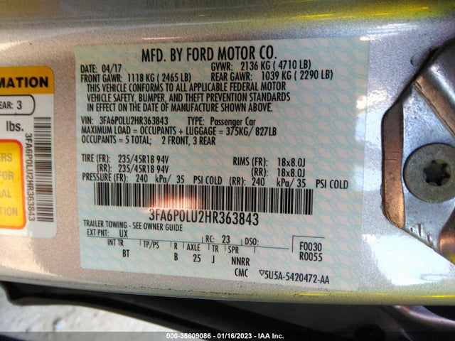 2017 Ford Fusion, VIN: 3FA6P0LU2HR363843