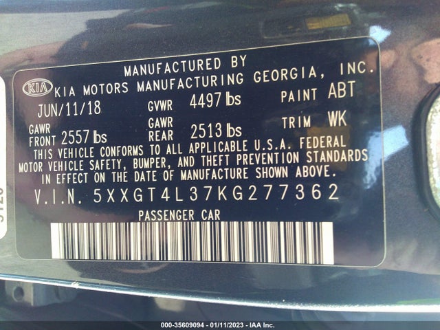 2019 Kia Optima, VIN: 5XXGT4L37KG277362