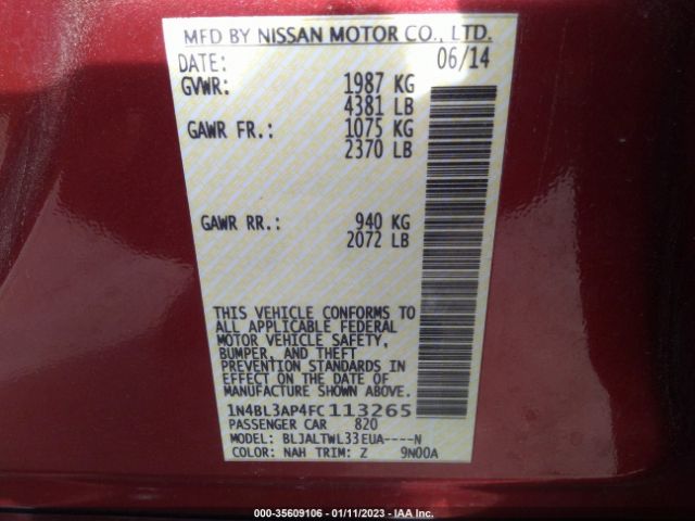 1N4BL3AP4FC113265 Nissan Altima 3.5 Sl