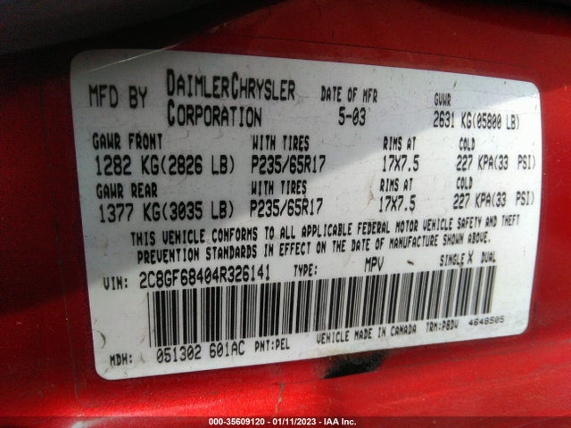 Chrysler Pacifica 2004 2C8GF68404R326141 Image 10