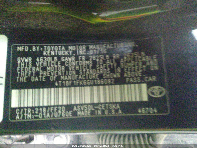 2016 Toyota Camry, VIN: 4T1BF1FK6GU186082