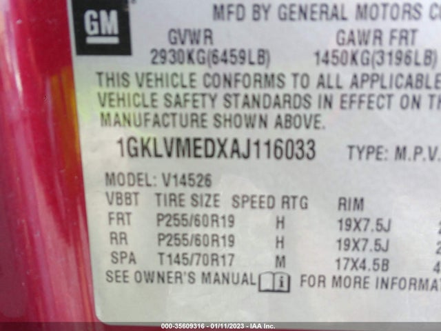 GMC Acadia Slt1 2010 1GKLVMEDXAJ116033 Image 10