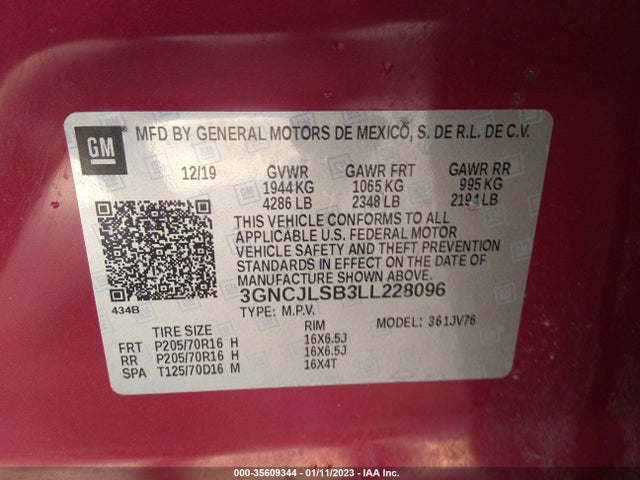 Chevrolet Trax Lt 2020 3GNCJLSB3LL228096 Image 10