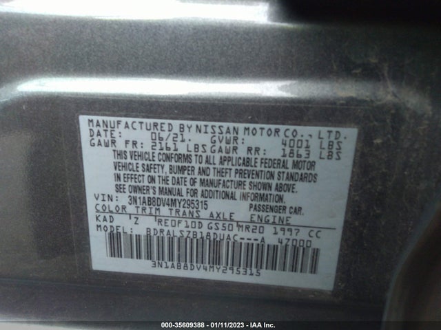 2021 NISSAN SENTRA SR VIN: 3N1AB8DV4MY295315