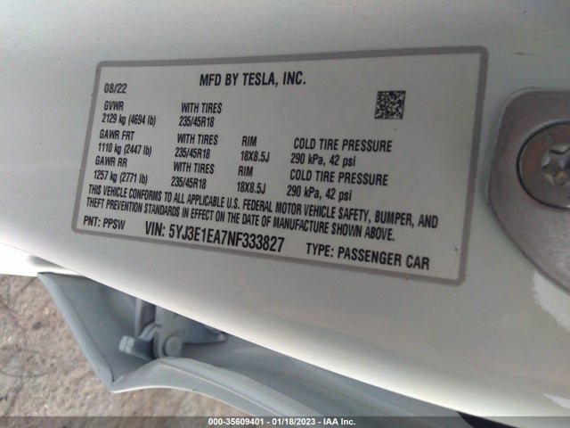 Tesla MODEL 3 2022 5YJ3E1EA7NF333827 Image 10