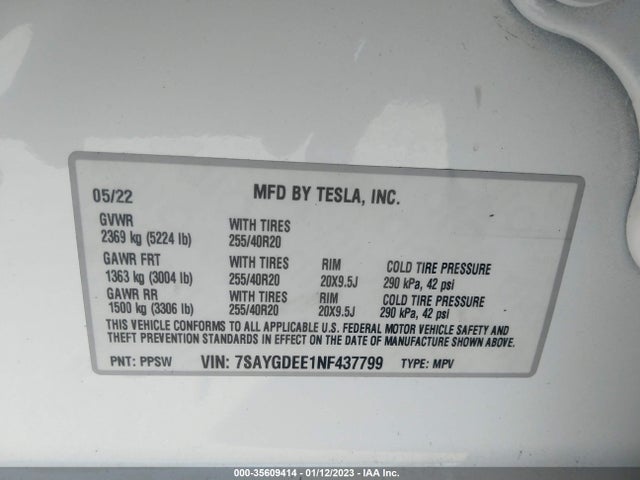 Tesla Model Y 2022 7SAYGDEE1NF437799 Image 9