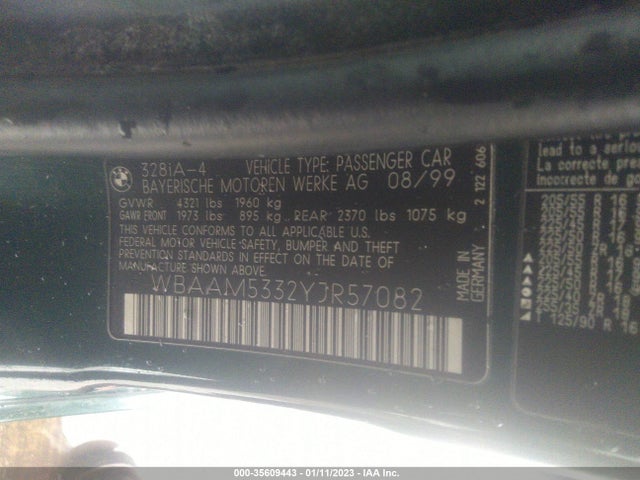 2000 BMW 3 SERIES 328I VIN: WBAAM5332YJR57082