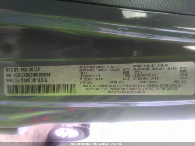 2022 Jeep Wrangler, VIN: 1C4HJXDG6NW156094