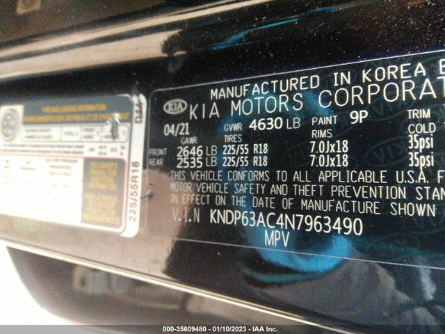 2022 KIA SPORTAGE NIGHTFALL VIN: KNDP63AC4N7963490