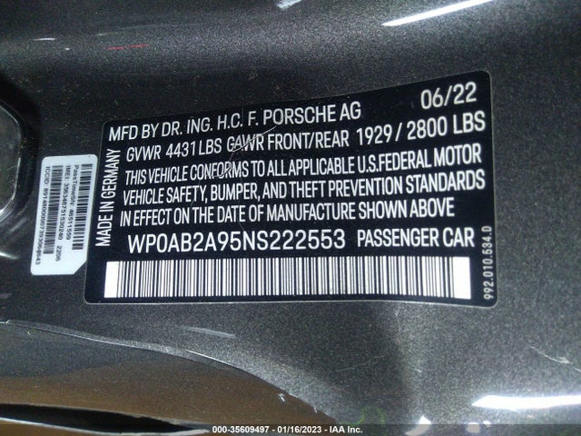 2022 Porsche 911, VIN: WP0AB2A95NS222553