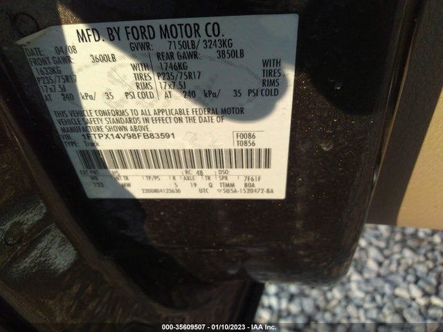 2008 FORD F-150 XLT/FX4/LARIAT/XL VIN: 1FTPX14V98FB83591
