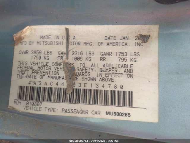 4A3AC44G93E134780 Mitsubishi ECLIPSE GS
