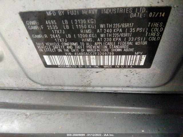 4S4BSACC7F3209799 Subaru Outback 2.5i Premium