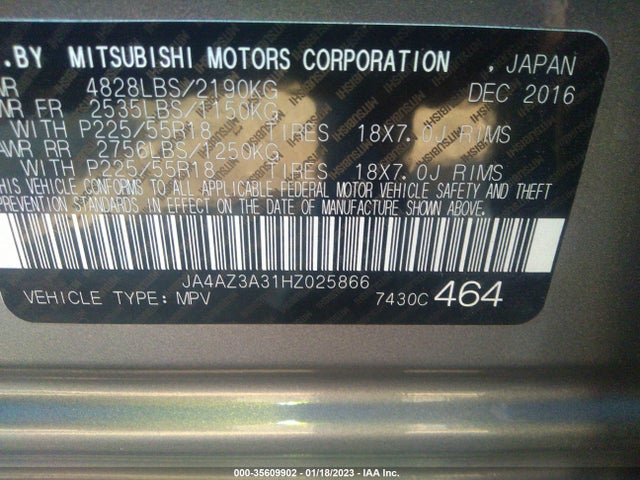 2017 Mitsubishi Outlander, VIN: JA4AZ3A31HZ025866