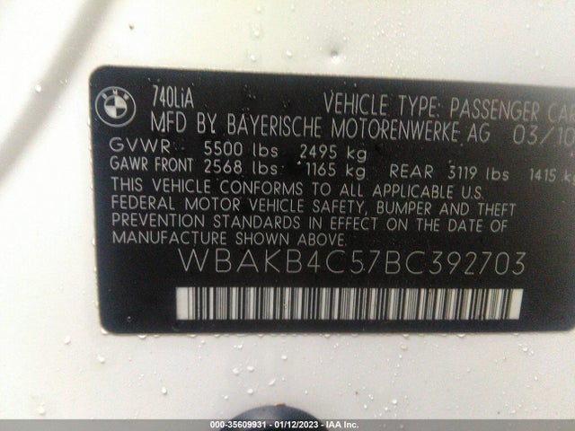 BMW 7 Series 740li 2011 WBAKB4C57BC392703 Image 9