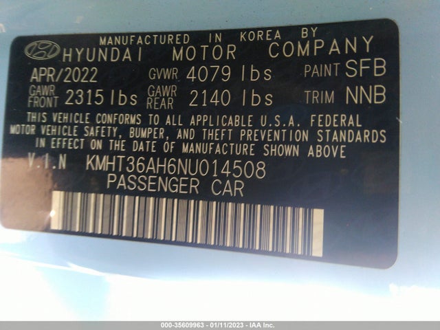 2022 Hyundai Veloster, VIN: KMHT36AH6NU014508