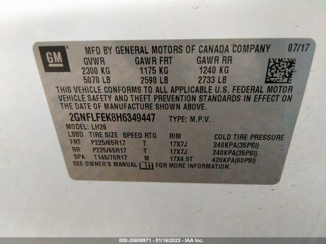 2017 Chevrolet Equinox, VIN: 2GNFLFEK8H6349447