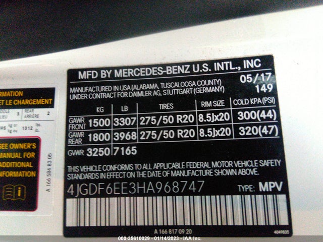 2017 Mercedes-Benz GL-Class, VIN: 4JGDF6EE3HA968747