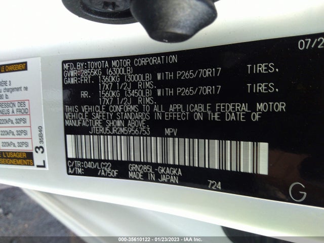 2021 TOYOTA 4RUNNER TRD OFF ROAD PREMIUM VIN: JTERU5JR2M5956753