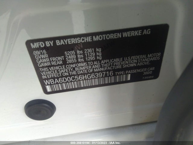 2017 BMW 6 Series, VIN: WBA6D0C56HG639716