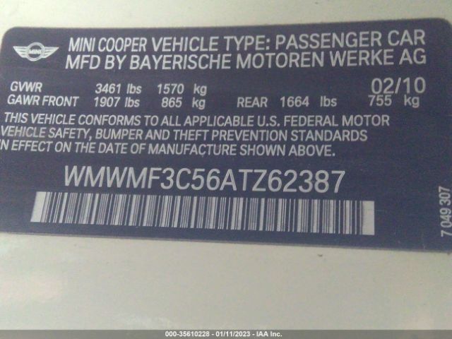 WMWMF3C56ATZ62387 Mini COOPER HARDTOP