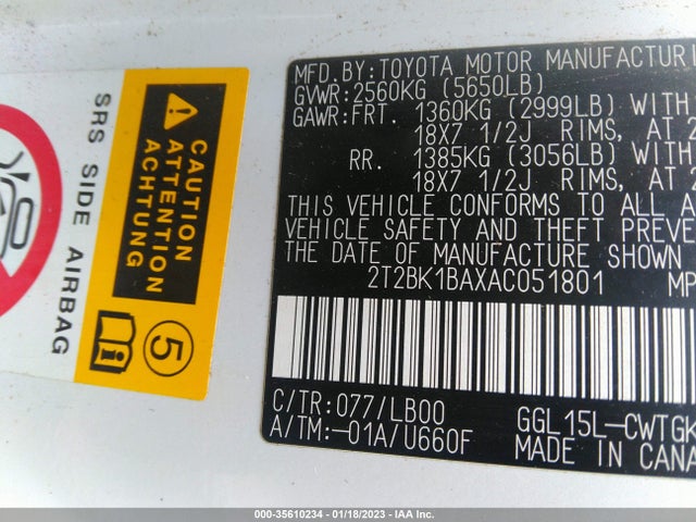 2T2BK1BAXAC051801 Lexus RX 350