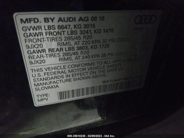 2019 Audi Q7, VIN: WA1LAAF74KD001078