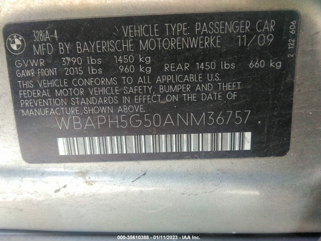 BMW 3 Series 328i 2010 WBAPH5G50ANM36757 Image 10