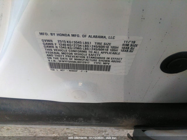 2020 Honda Pilot, VIN: 5FNYF5H56LB012917